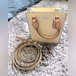Tory Burch Mini T colorblock leather crossbody tote bag